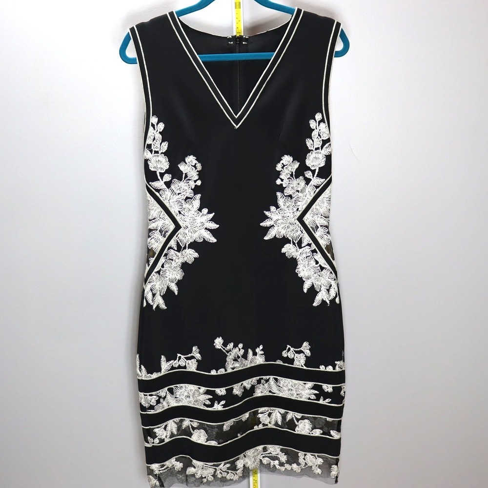 Tadashi Shoji Black Embroidered Sleeveless Sheath Dress Size 6